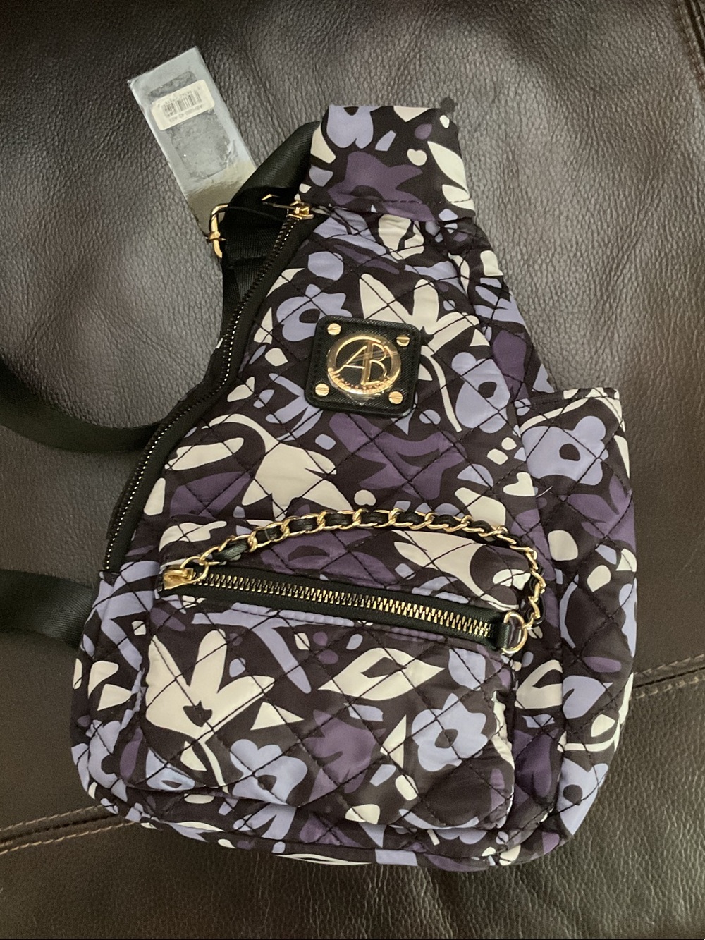 Quilted Floral Crossbody Sling Bag in Purple & White